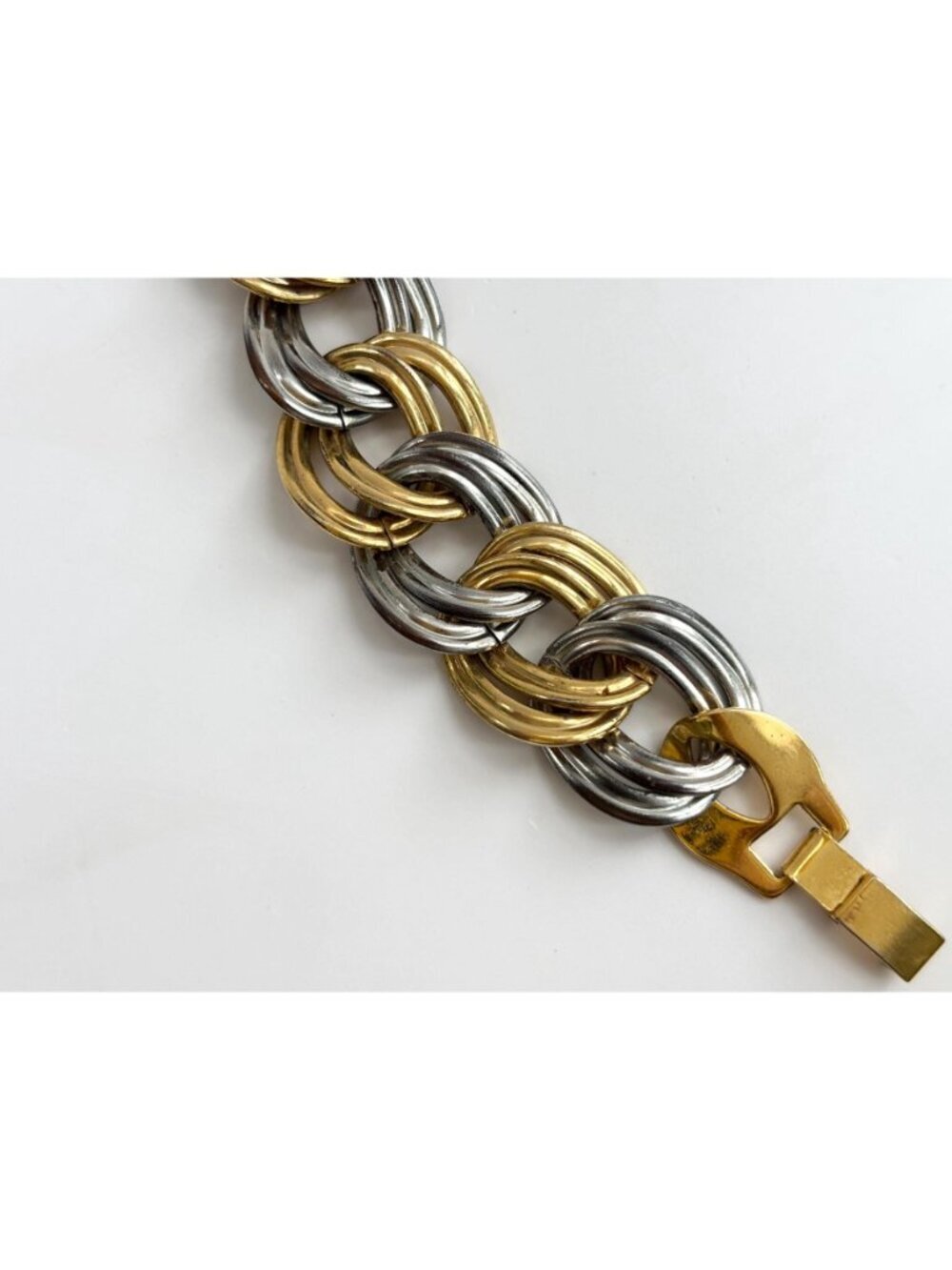 Dual Gold & Silver Double Strung Chunky Vintage 80's Style Bracelet - Picture 6 of 16